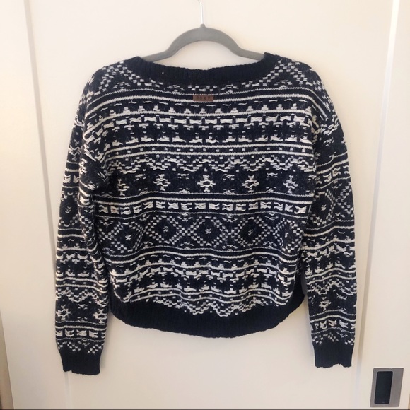 Roxy Black and White Cropped Fair Isle Wool Blend Sweater Size Medium - Picture 2 of 7
